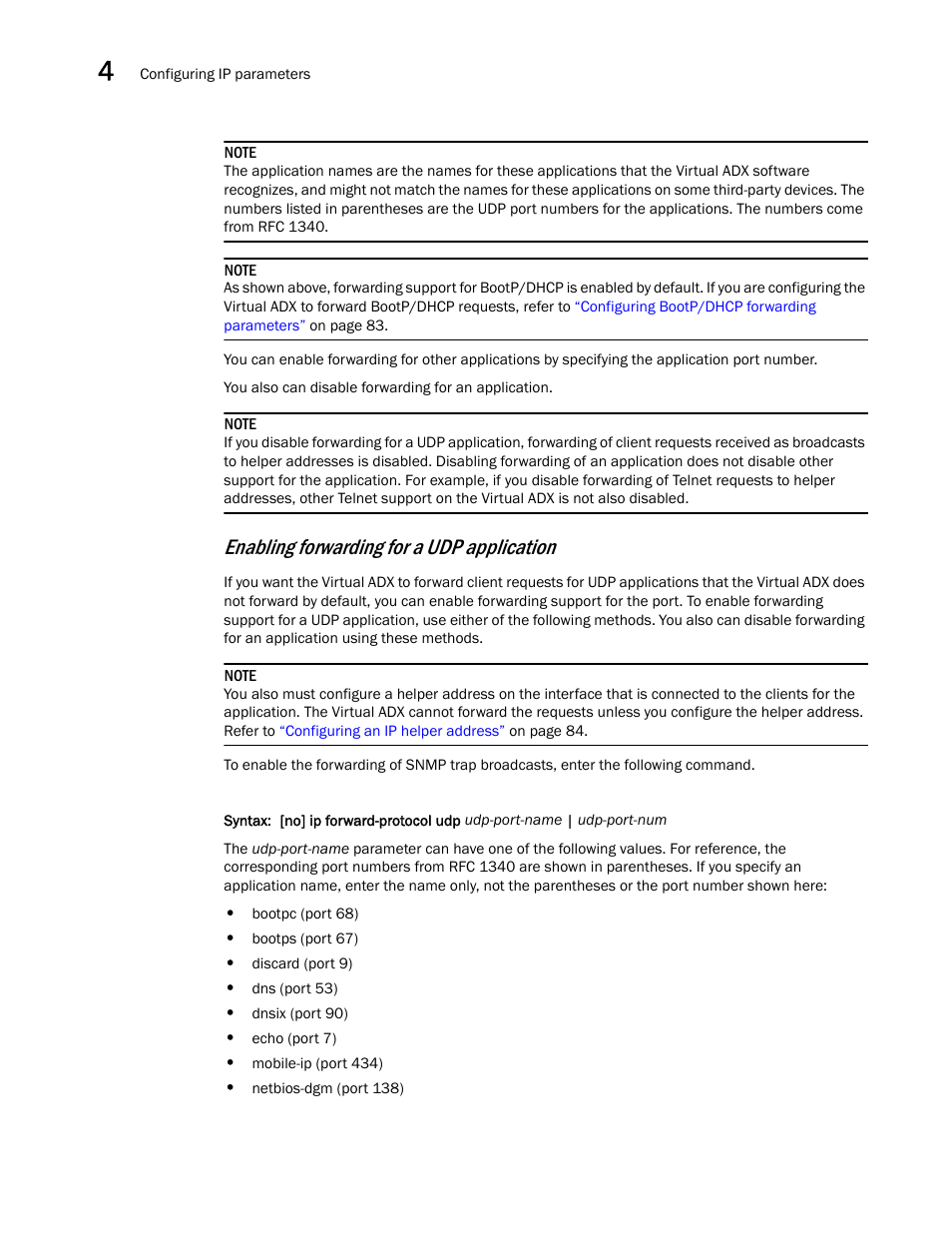 Enabling forwarding for a udp application | Brocade Virtual ADX Switch and Router Guide (Supporting ADX v03.1.00) User Manual | Page 96 / 374