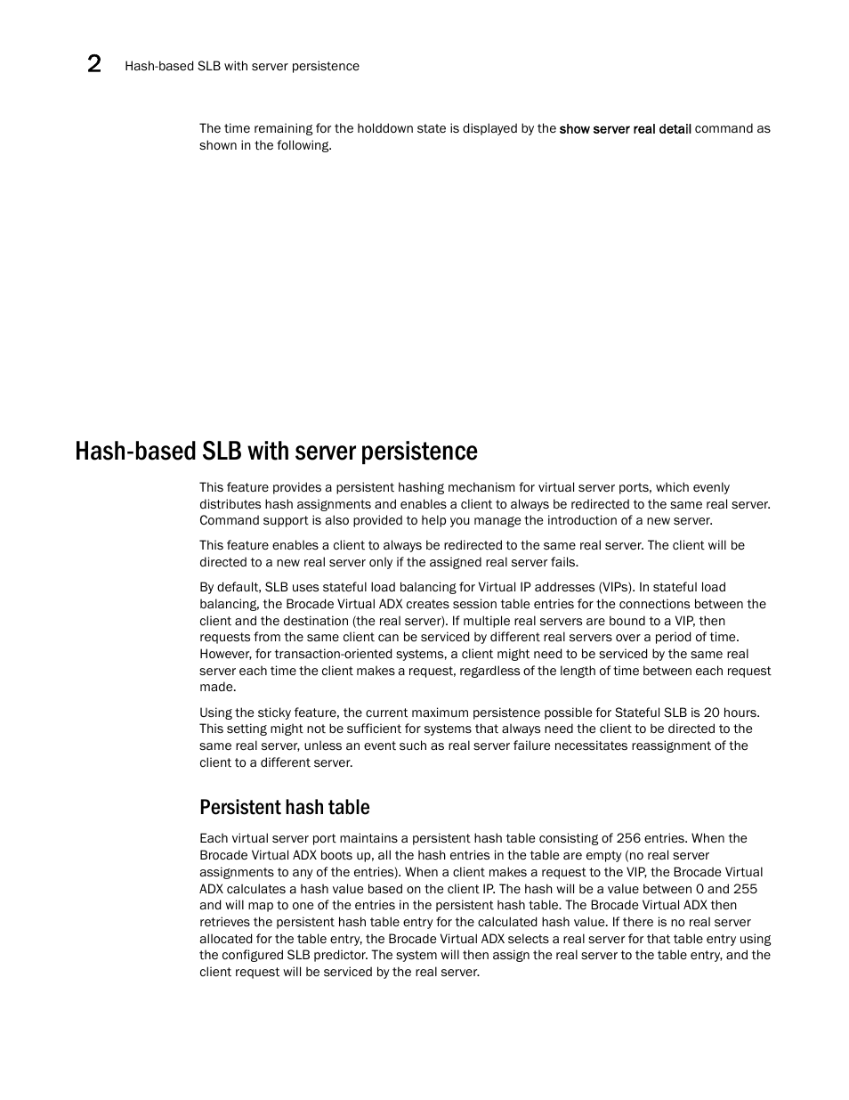 Hash-based slb with server persistence, Persistent hash table | Brocade Virtual ADX Server Load Balancing Guide (Supporting ADX v03.1.00) User Manual | Page 102 / 408