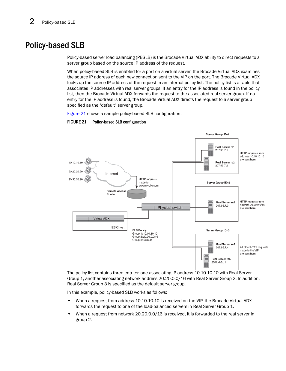 Policy-based slb | Brocade Virtual ADX Server Load Balancing Guide (Supporting ADX v03.1.00) User Manual | Page 112 / 408