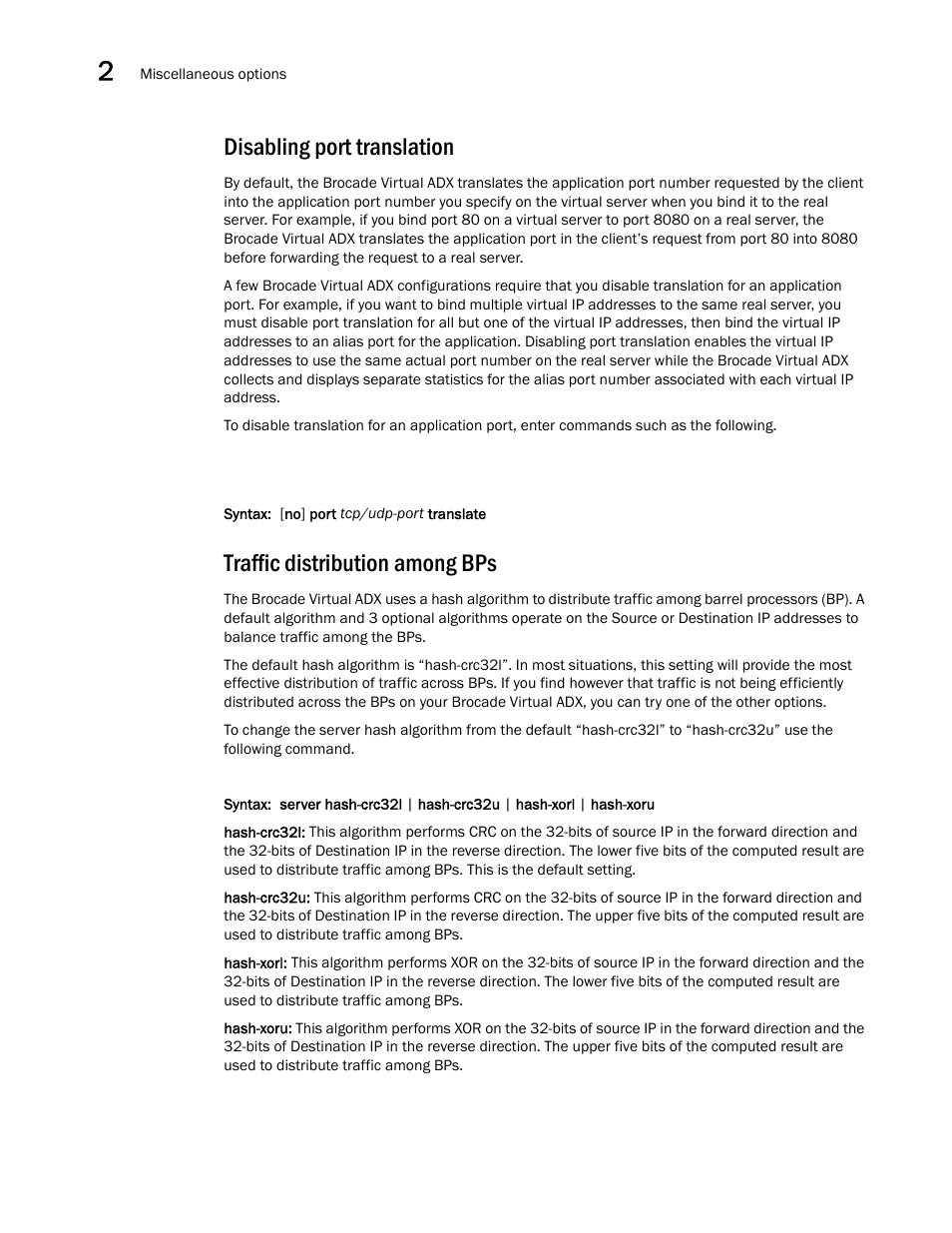 Disabling port translation, Traffic distribution among bps | Brocade Virtual ADX Server Load Balancing Guide (Supporting ADX v03.1.00) User Manual | Page 128 / 408