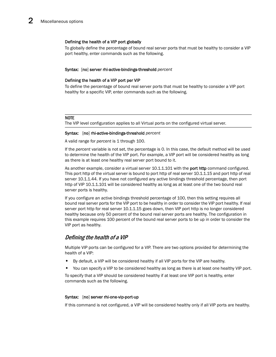 Defining the health of a vip | Brocade Virtual ADX Server Load Balancing Guide (Supporting ADX v03.1.00) User Manual | Page 144 / 408