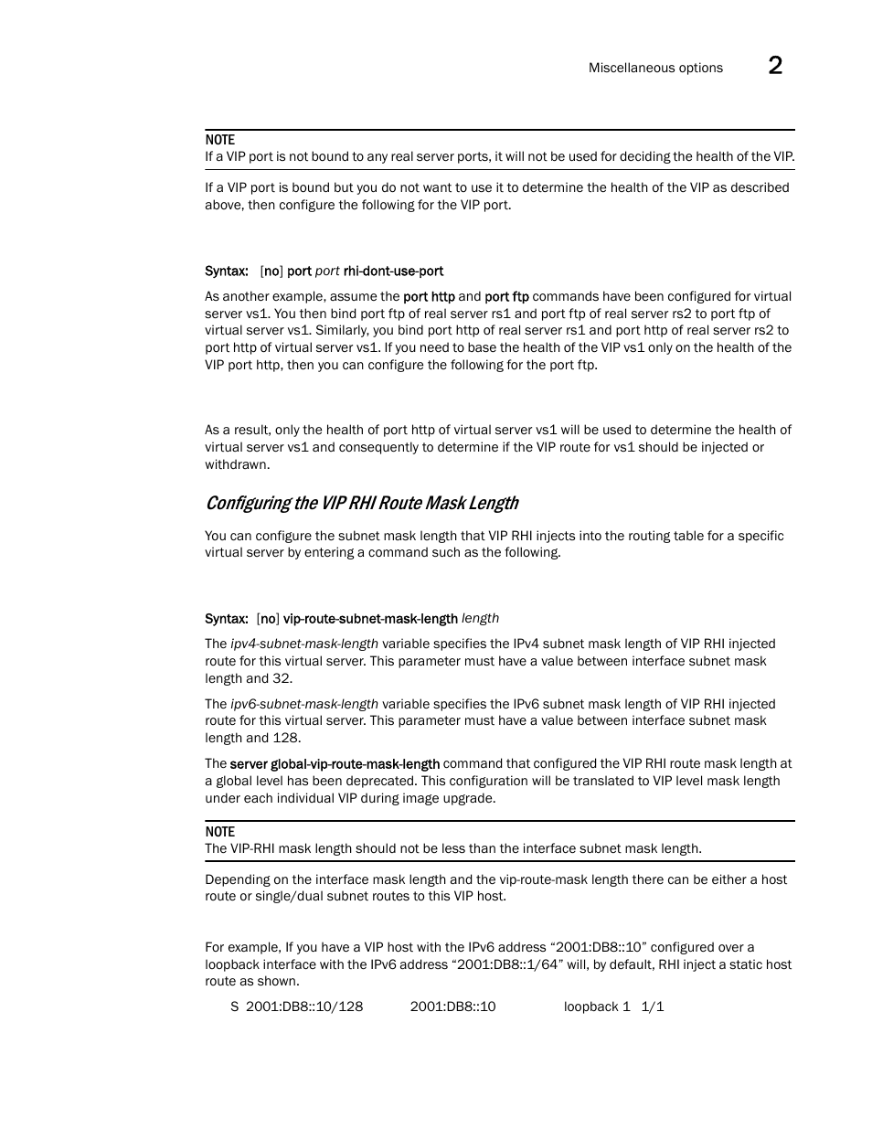 Configuring the vip rhi route mask length | Brocade Virtual ADX Server Load Balancing Guide (Supporting ADX v03.1.00) User Manual | Page 145 / 408