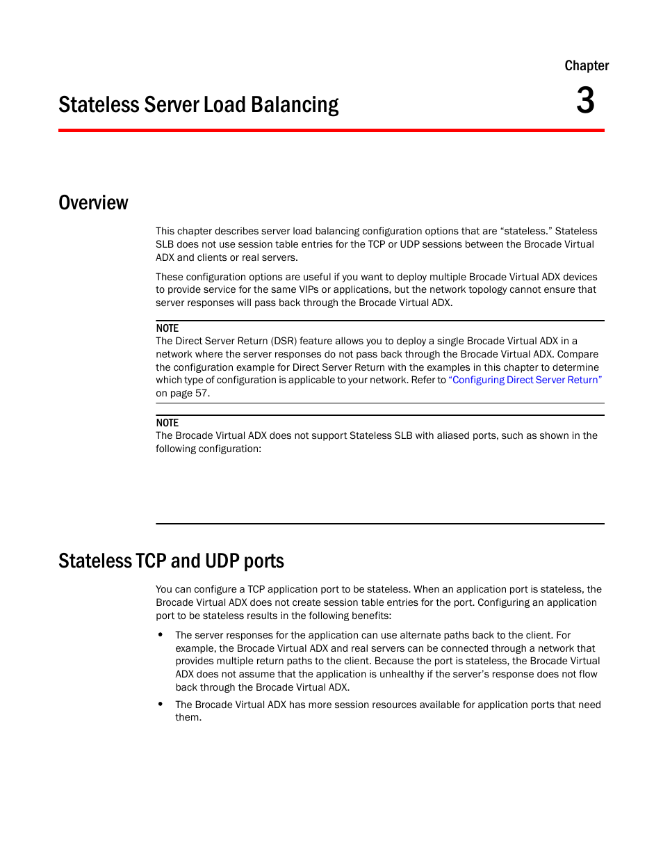 Stateless server load balancing, Overview, Stateless tcp and udp ports | Chapter 3 | Brocade Virtual ADX Server Load Balancing Guide (Supporting ADX v03.1.00) User Manual | Page 169 / 408