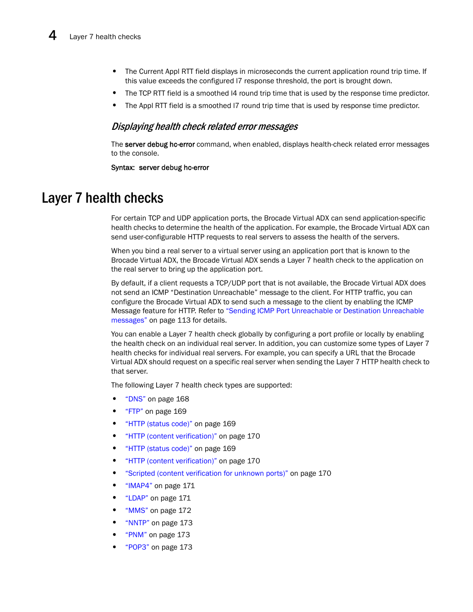 Layer 7 health checks, Displaying health check related error messages | Brocade Virtual ADX Server Load Balancing Guide (Supporting ADX v03.1.00) User Manual | Page 182 / 408