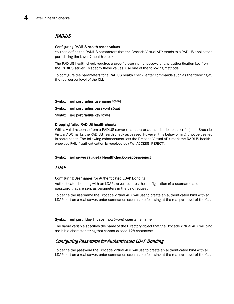 Radius, Ldap | Brocade Virtual ADX Server Load Balancing Guide (Supporting ADX v03.1.00) User Manual | Page 196 / 408