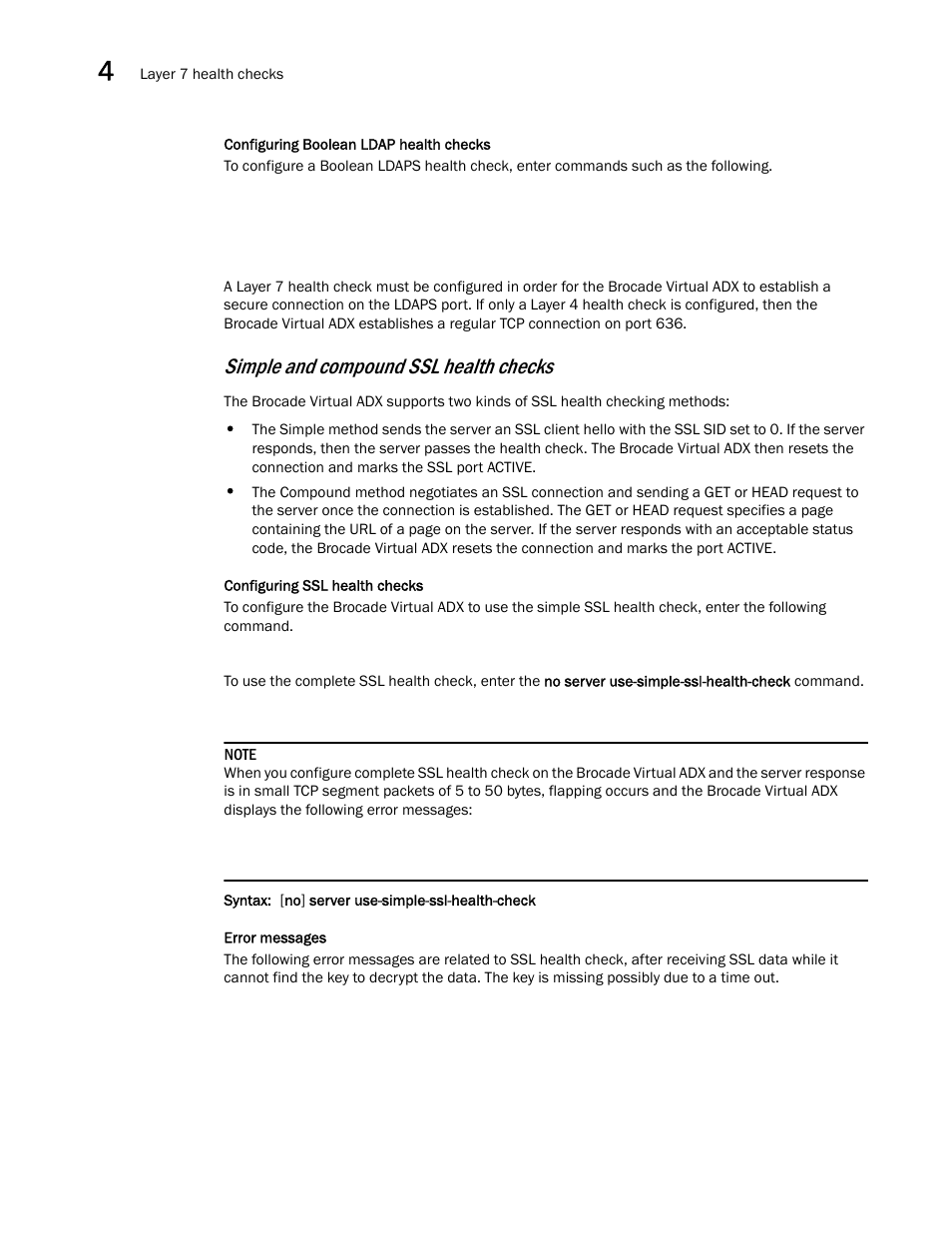 Simple and compound ssl health checks | Brocade Virtual ADX Server Load Balancing Guide (Supporting ADX v03.1.00) User Manual | Page 198 / 408