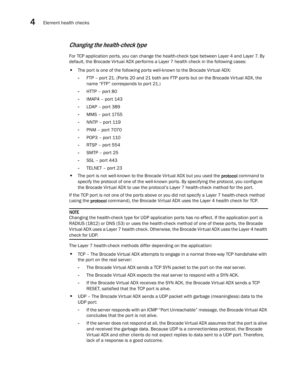 Changing the health-check type | Brocade Virtual ADX Server Load Balancing Guide (Supporting ADX v03.1.00) User Manual | Page 220 / 408