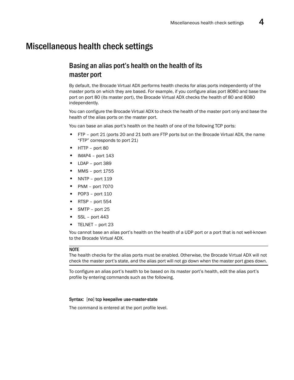 Miscellaneous health check settings | Brocade Virtual ADX Server Load Balancing Guide (Supporting ADX v03.1.00) User Manual | Page 235 / 408