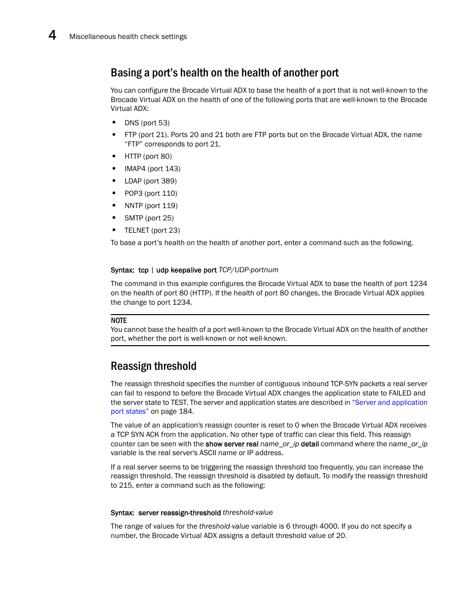 Reassign threshold, Reassign, Threshold | Brocade Virtual ADX Server Load Balancing Guide (Supporting ADX v03.1.00) User Manual | Page 236 / 408