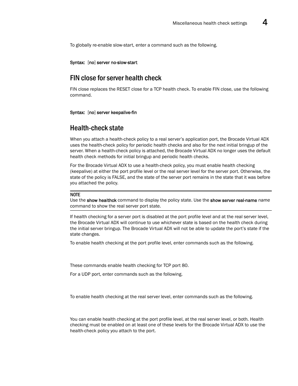 Fin close for server health check, Health-check state | Brocade Virtual ADX Server Load Balancing Guide (Supporting ADX v03.1.00) User Manual | Page 249 / 408