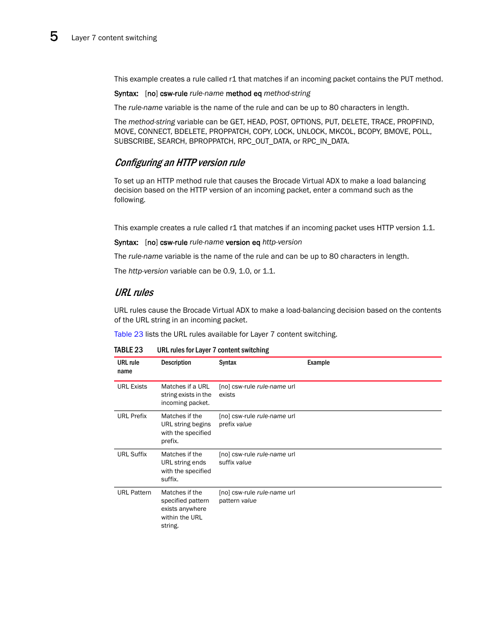 Configuring an http version rule, Url rules | Brocade Virtual ADX Server Load Balancing Guide (Supporting ADX v03.1.00) User Manual | Page 262 / 408