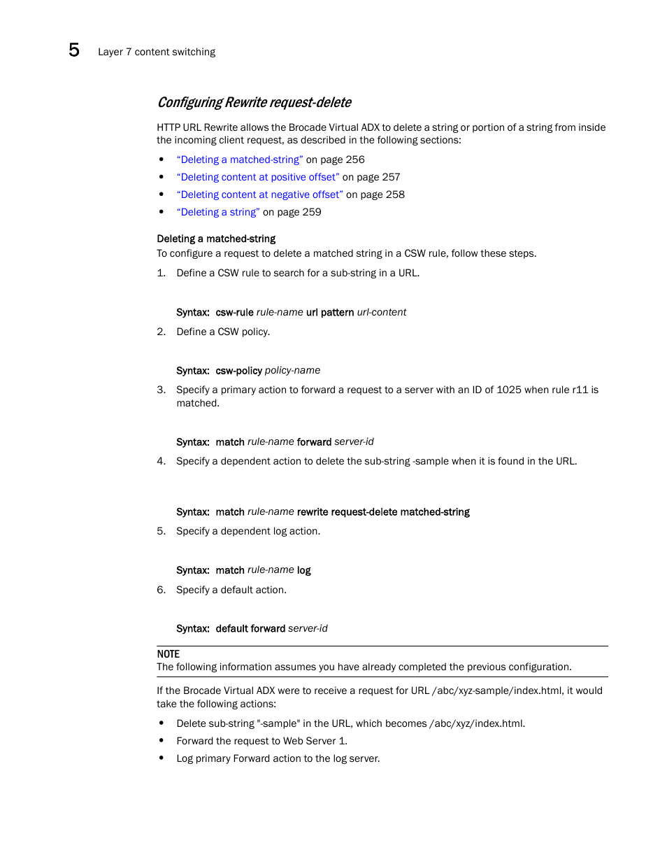 Configuring rewrite request-delete | Brocade Virtual ADX Server Load Balancing Guide (Supporting ADX v03.1.00) User Manual | Page 272 / 408