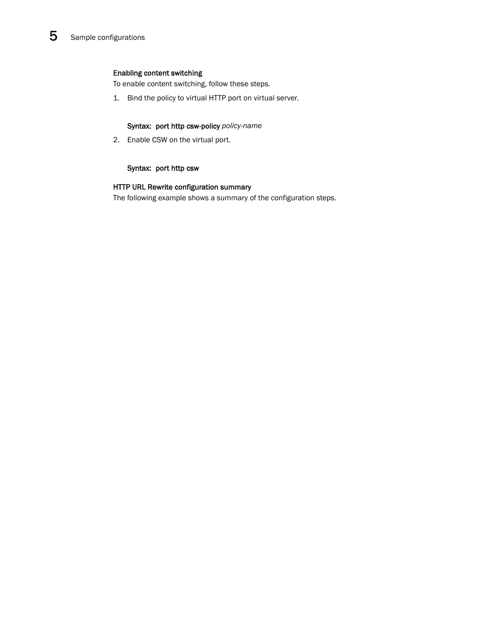 Enabling content switching, Http url rewrite configuration summary | Brocade Virtual ADX Server Load Balancing Guide (Supporting ADX v03.1.00) User Manual | Page 286 / 408