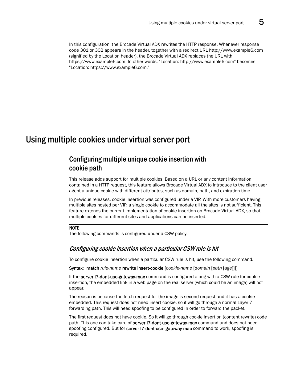 Using multiple cookies under virtual server port | Brocade Virtual ADX Server Load Balancing Guide (Supporting ADX v03.1.00) User Manual | Page 289 / 408