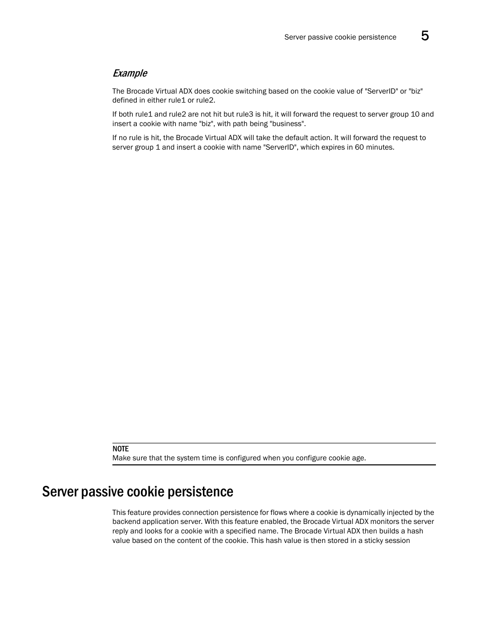 Server passive cookie persistence, Example | Brocade Virtual ADX Server Load Balancing Guide (Supporting ADX v03.1.00) User Manual | Page 291 / 408