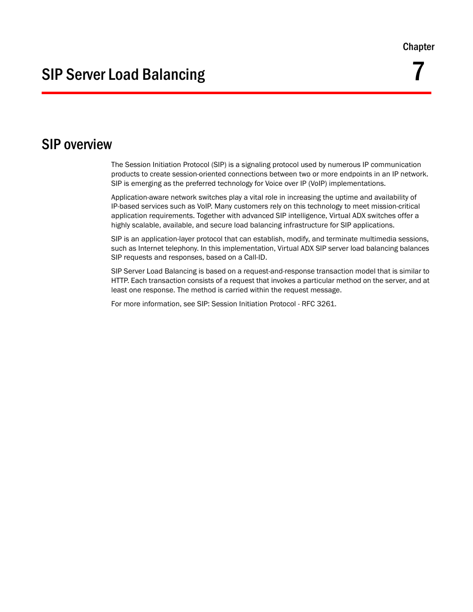 Sip server load balancing, Sip overview, Chapter 7 | Brocade Virtual ADX Server Load Balancing Guide (Supporting ADX v03.1.00) User Manual | Page 339 / 408