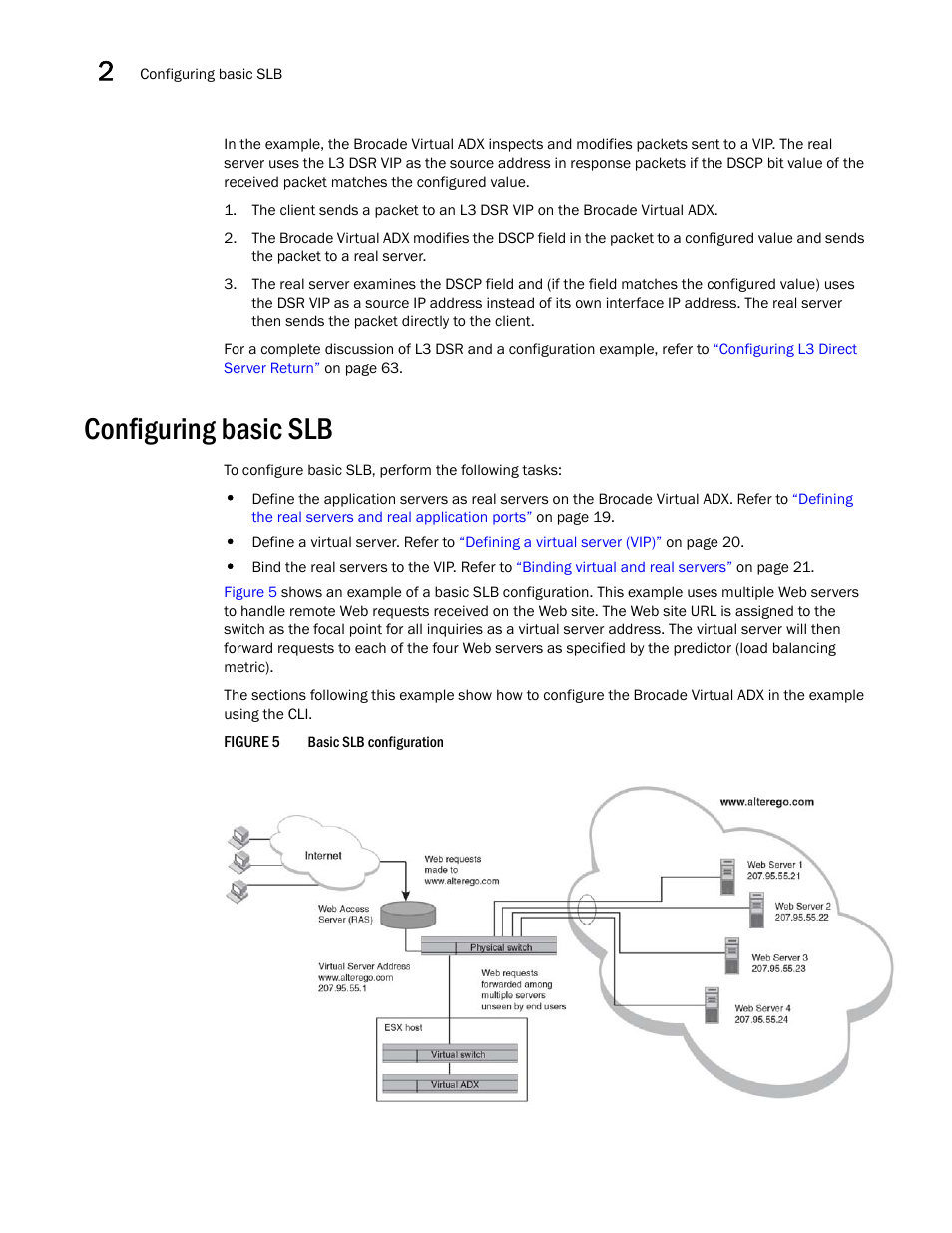 Configuring basic slb | Brocade Virtual ADX Server Load Balancing Guide (Supporting ADX v03.1.00) User Manual | Page 34 / 408