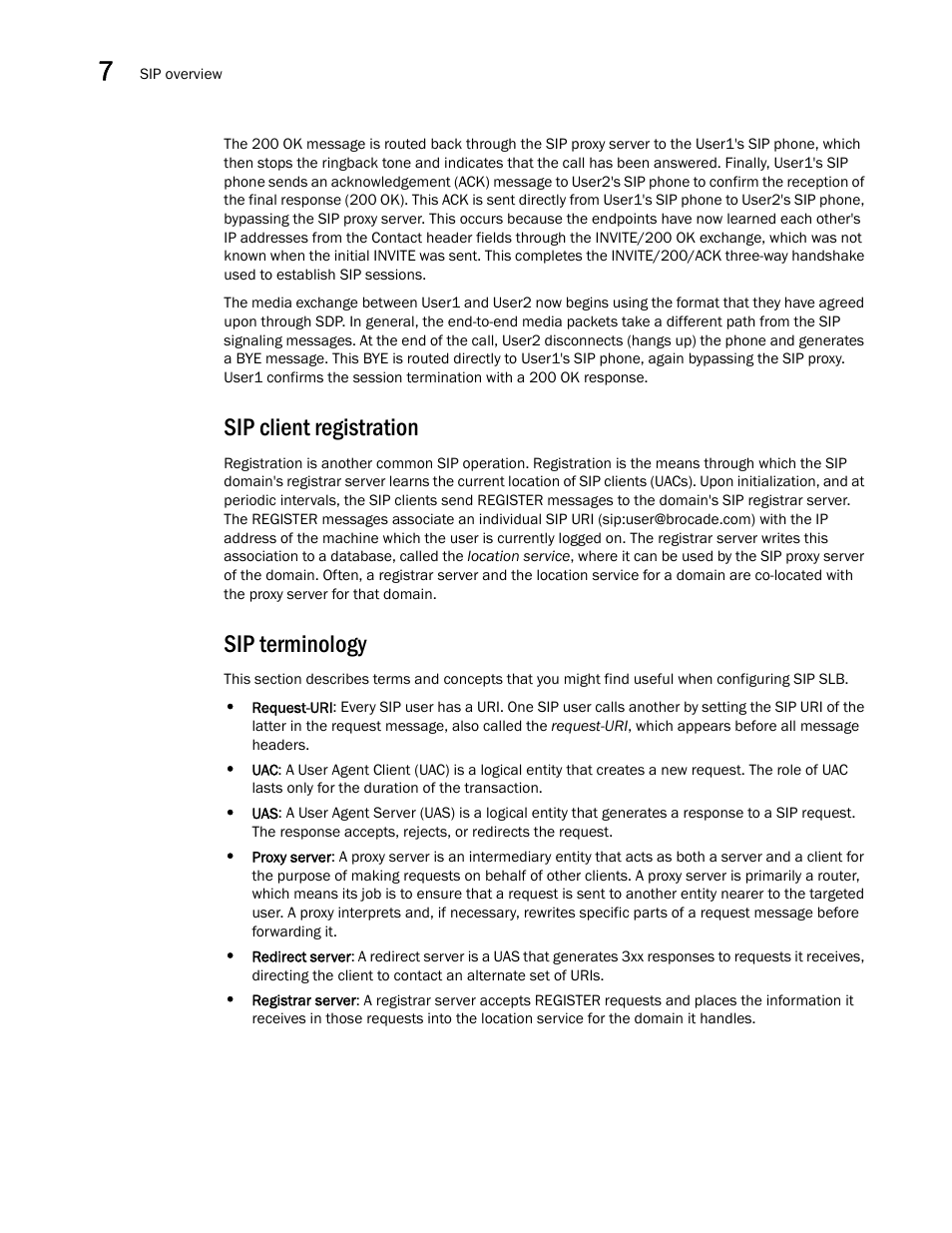 Sip client registration, Sip terminology | Brocade Virtual ADX Server Load Balancing Guide (Supporting ADX v03.1.00) User Manual | Page 342 / 408