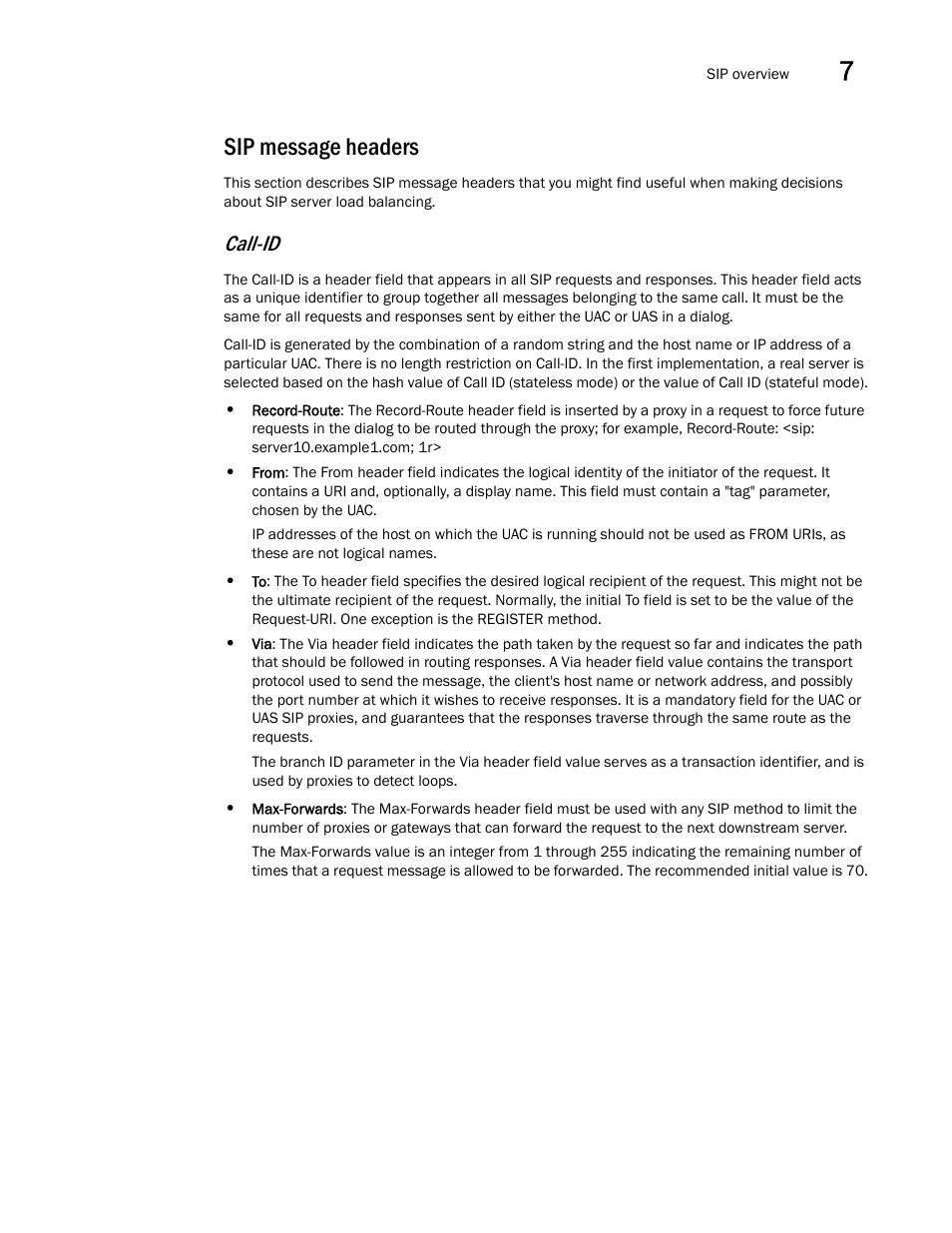 Sip message headers, Call-id | Brocade Virtual ADX Server Load Balancing Guide (Supporting ADX v03.1.00) User Manual | Page 343 / 408