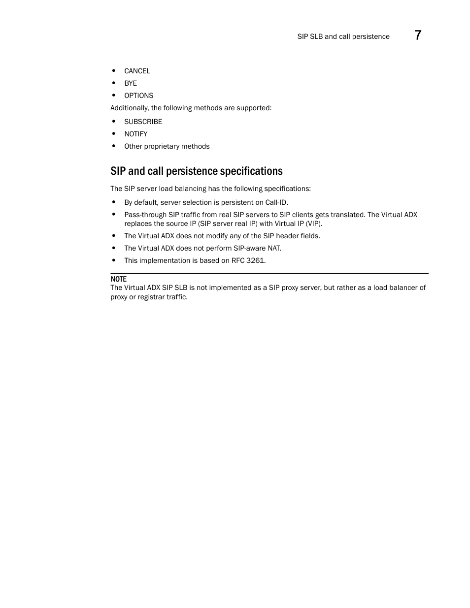 Sip and call persistence specifications | Brocade Virtual ADX Server Load Balancing Guide (Supporting ADX v03.1.00) User Manual | Page 345 / 408