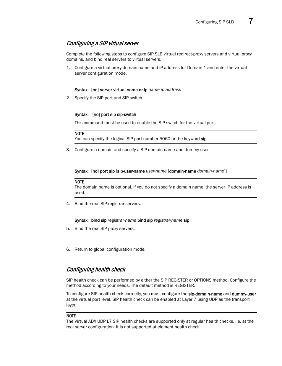 Configuring a sip virtual server, Configuring health check | Brocade Virtual ADX Server Load Balancing Guide (Supporting ADX v03.1.00) User Manual | Page 353 / 408