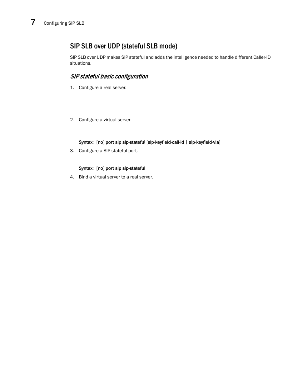 Sip slb over udp (stateful slb mode), Sip stateful basic configuration | Brocade Virtual ADX Server Load Balancing Guide (Supporting ADX v03.1.00) User Manual | Page 354 / 408