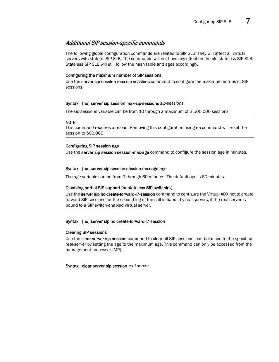 Additional sip session-specific commands | Brocade Virtual ADX Server Load Balancing Guide (Supporting ADX v03.1.00) User Manual | Page 355 / 408