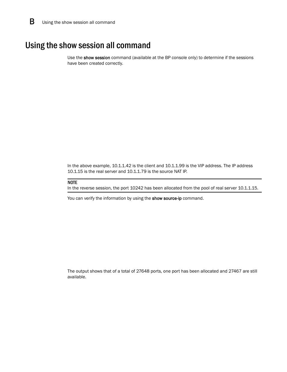 Using the show session all command | Brocade Virtual ADX Server Load Balancing Guide (Supporting ADX v03.1.00) User Manual | Page 372 / 408