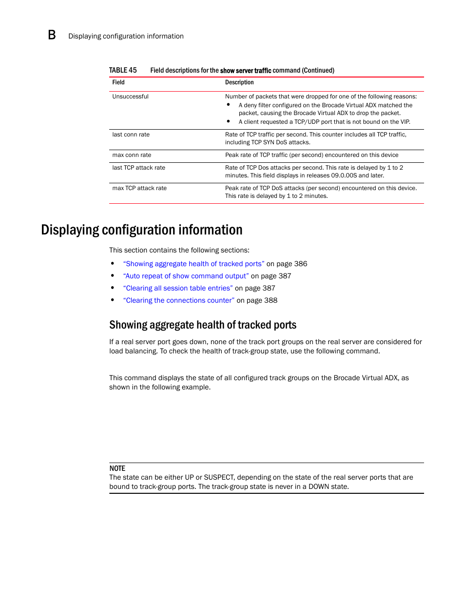 Displaying configuration information, Showing aggregate health of tracked ports | Brocade Virtual ADX Server Load Balancing Guide (Supporting ADX v03.1.00) User Manual | Page 402 / 408