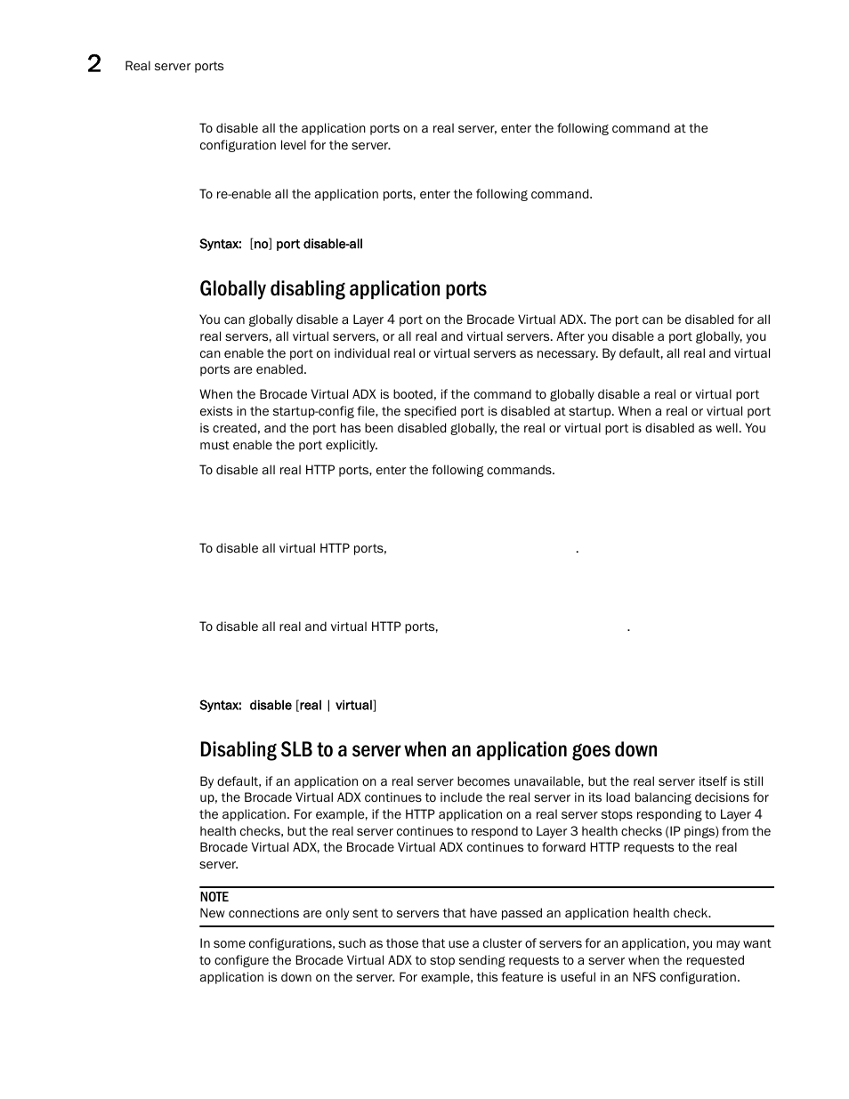 Globally disabling application ports | Brocade Virtual ADX Server Load Balancing Guide (Supporting ADX v03.1.00) User Manual | Page 44 / 408