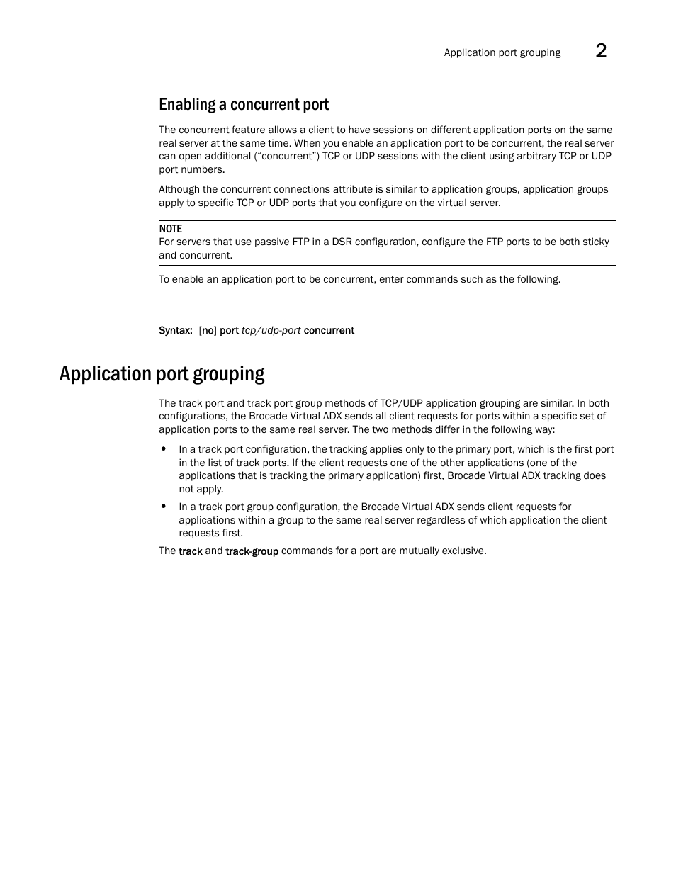 Enabling a concurrent port, Application port grouping | Brocade Virtual ADX Server Load Balancing Guide (Supporting ADX v03.1.00) User Manual | Page 59 / 408