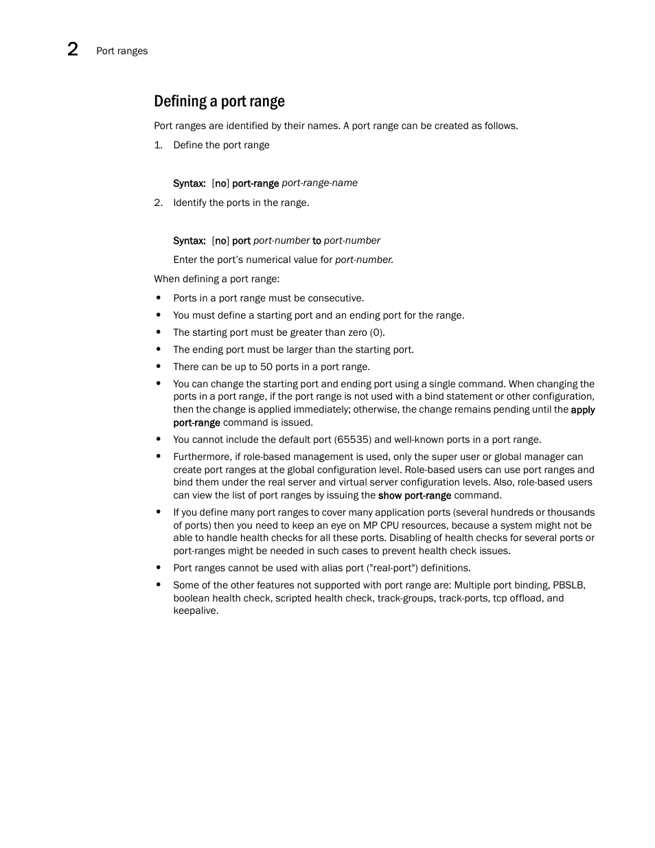 Defining a port range | Brocade Virtual ADX Server Load Balancing Guide (Supporting ADX v03.1.00) User Manual | Page 82 / 408