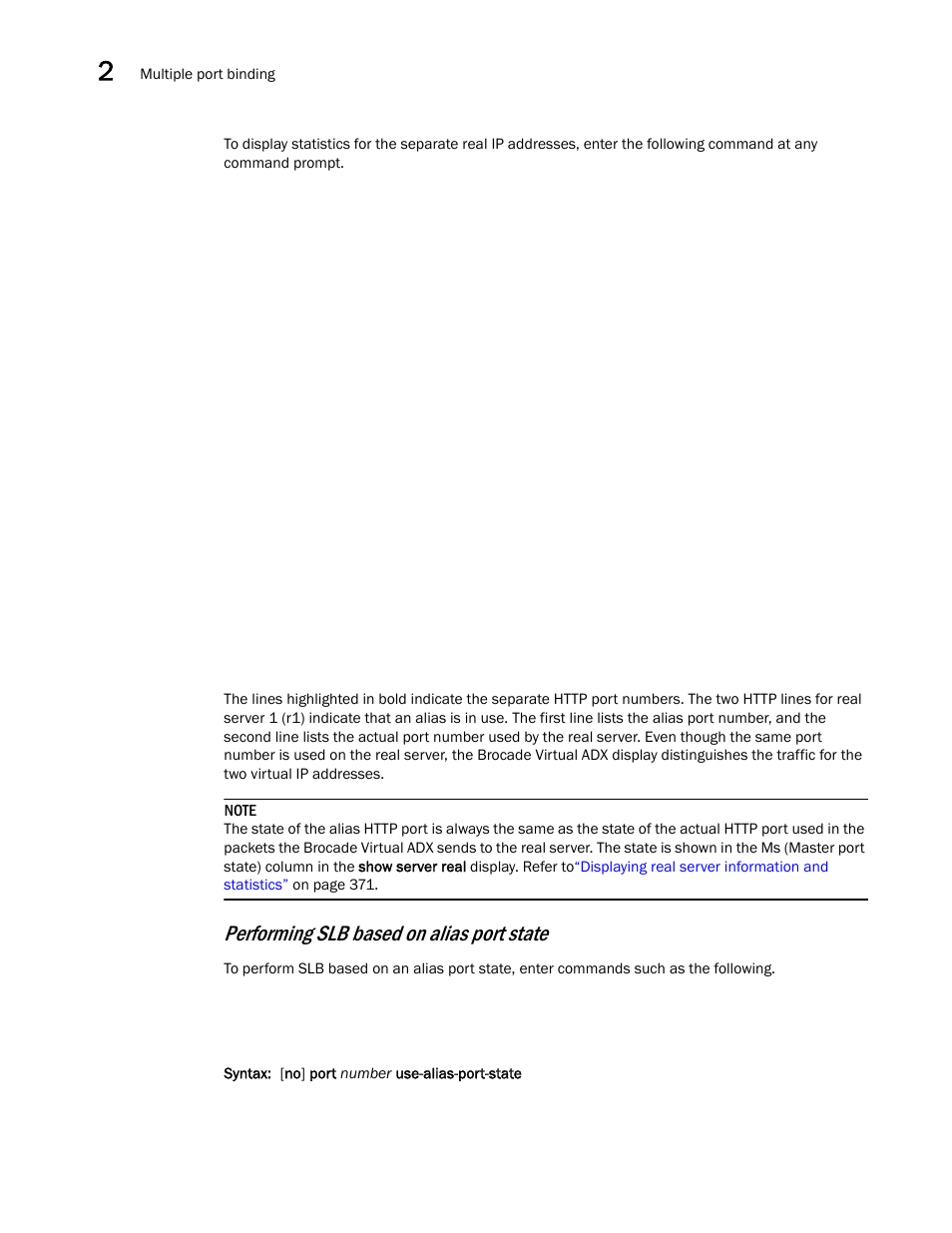 Performing slb based on alias port state | Brocade Virtual ADX Server Load Balancing Guide (Supporting ADX v03.1.00) User Manual | Page 92 / 408