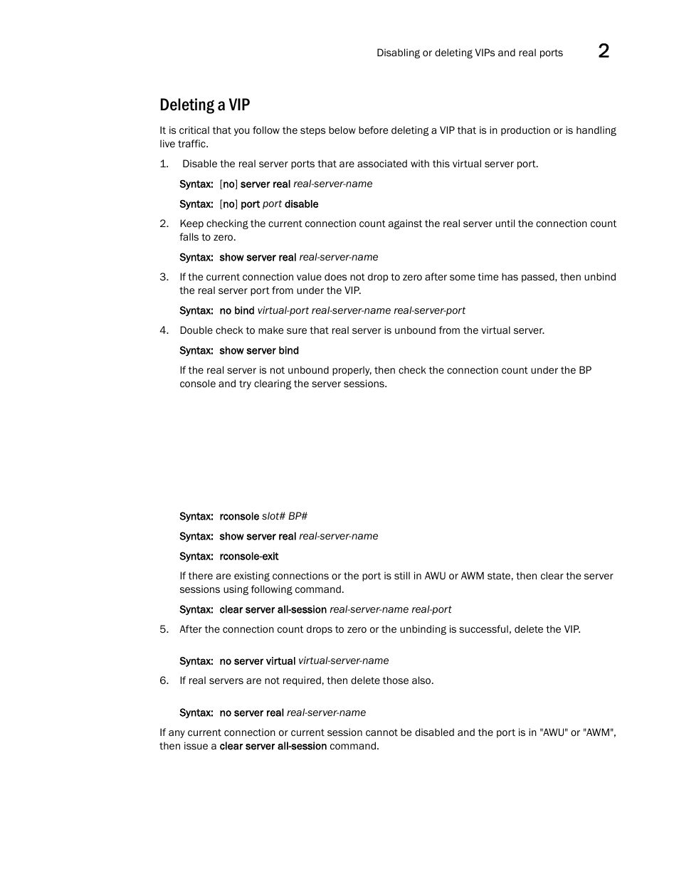 Deleting a vip | Brocade Virtual ADX Server Load Balancing Guide (Supporting ADX v03.1.00) User Manual | Page 97 / 408