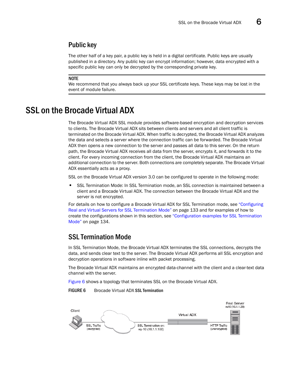 Public key, Ssl on the brocade virtual adx, Ssl termination mode | Brocade Virtual ADX Security Guide (Supporting ADX v03.1.00) User Manual | Page 111 / 180