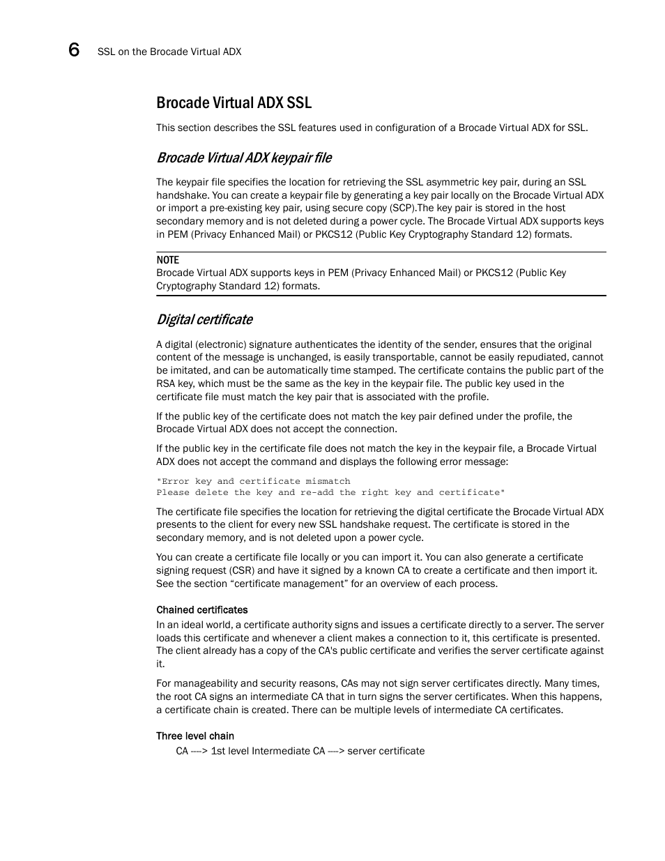 Brocade virtual adx ssl, Brocade virtual adx keypair file, Digital certificate | Brocade Virtual ADX Security Guide (Supporting ADX v03.1.00) User Manual | Page 112 / 180