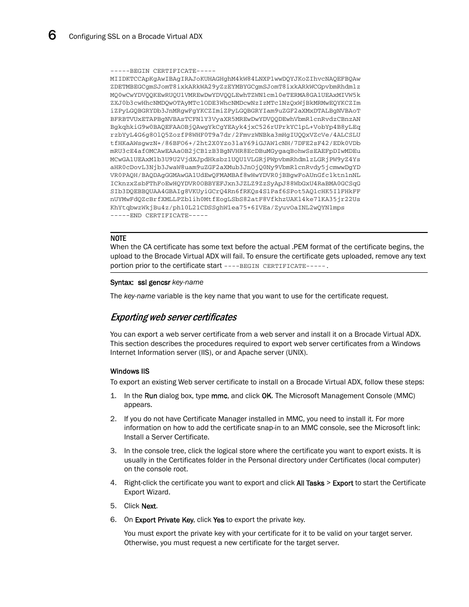 Exporting web server certificates | Brocade Virtual ADX Security Guide (Supporting ADX v03.1.00) User Manual | Page 116 / 180