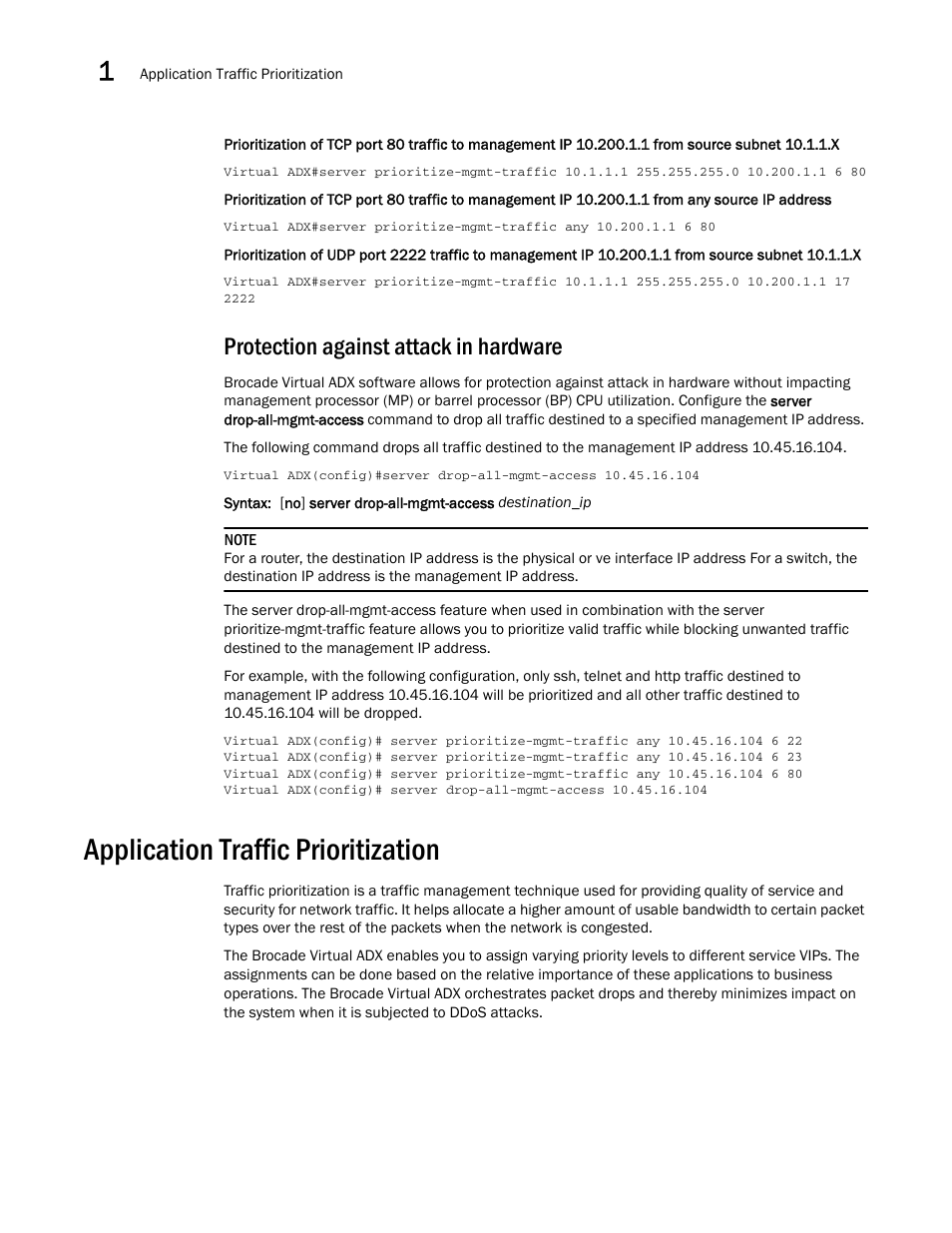 Protection against attack in hardware, Application traffic prioritization | Brocade Virtual ADX Security Guide (Supporting ADX v03.1.00) User Manual | Page 14 / 180