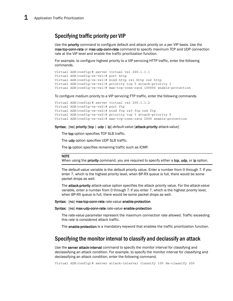 Specifying traffic priority per vip | Brocade Virtual ADX Security Guide (Supporting ADX v03.1.00) User Manual | Page 16 / 180