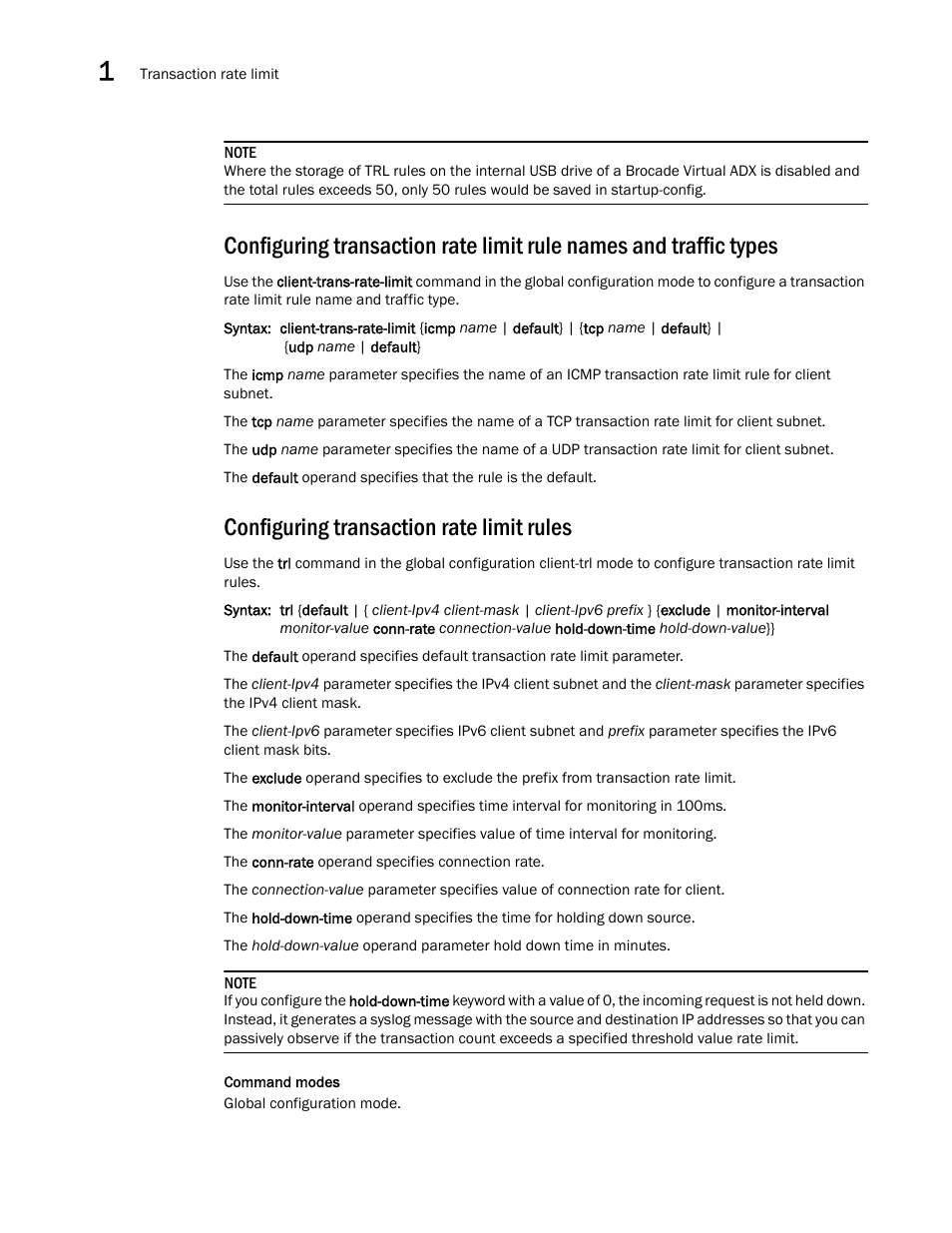 Configuring transaction rate limit rules | Brocade Virtual ADX Security Guide (Supporting ADX v03.1.00) User Manual | Page 26 / 180