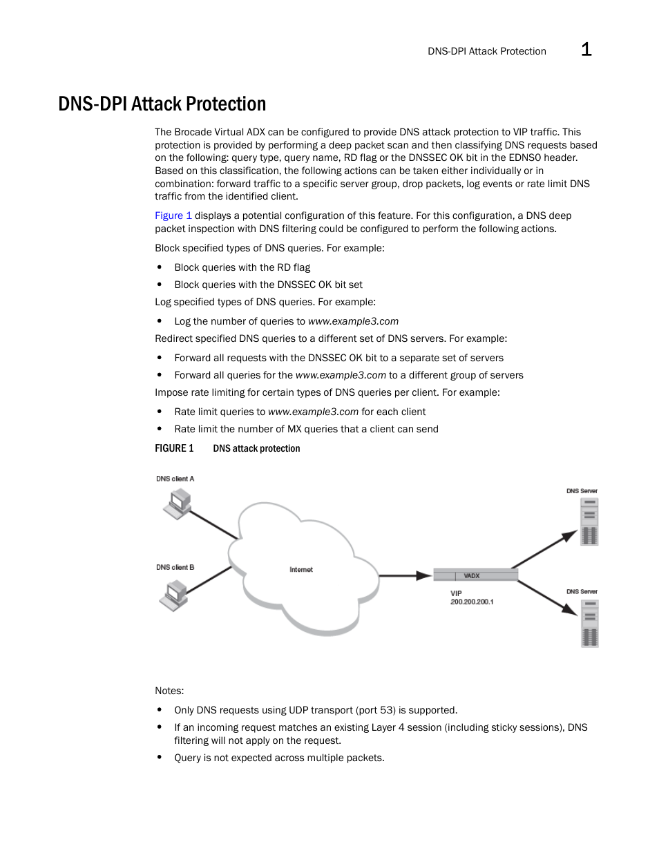 Dns-dpi attack protection | Brocade Virtual ADX Security Guide (Supporting ADX v03.1.00) User Manual | Page 29 / 180