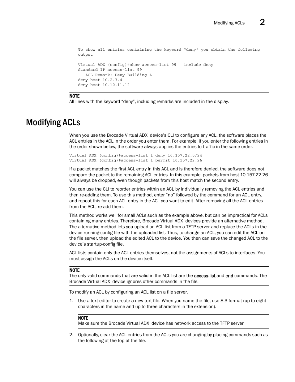 Modifying acls | Brocade Virtual ADX Security Guide (Supporting ADX v03.1.00) User Manual | Page 51 / 180