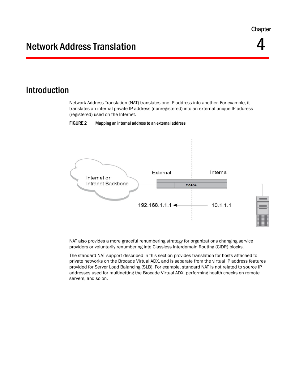 Network address translation, Introduction, Chapter 4 | Brocade Virtual ADX Security Guide (Supporting ADX v03.1.00) User Manual | Page 71 / 180