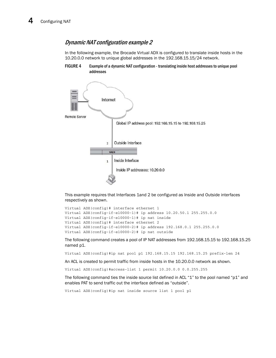 Dynamic nat configuration example 2 | Brocade Virtual ADX Security Guide (Supporting ADX v03.1.00) User Manual | Page 76 / 180