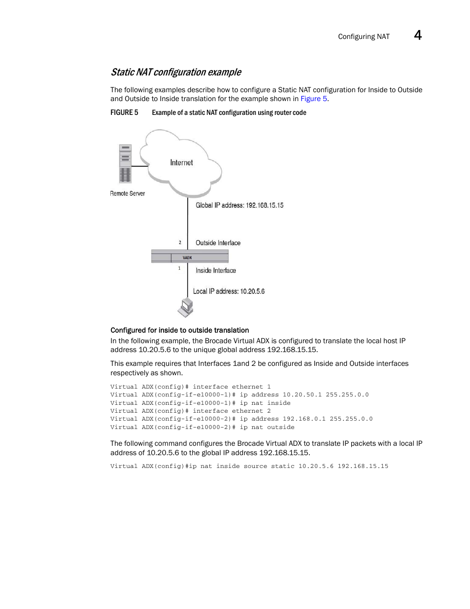 Static nat configuration example | Brocade Virtual ADX Security Guide (Supporting ADX v03.1.00) User Manual | Page 77 / 180