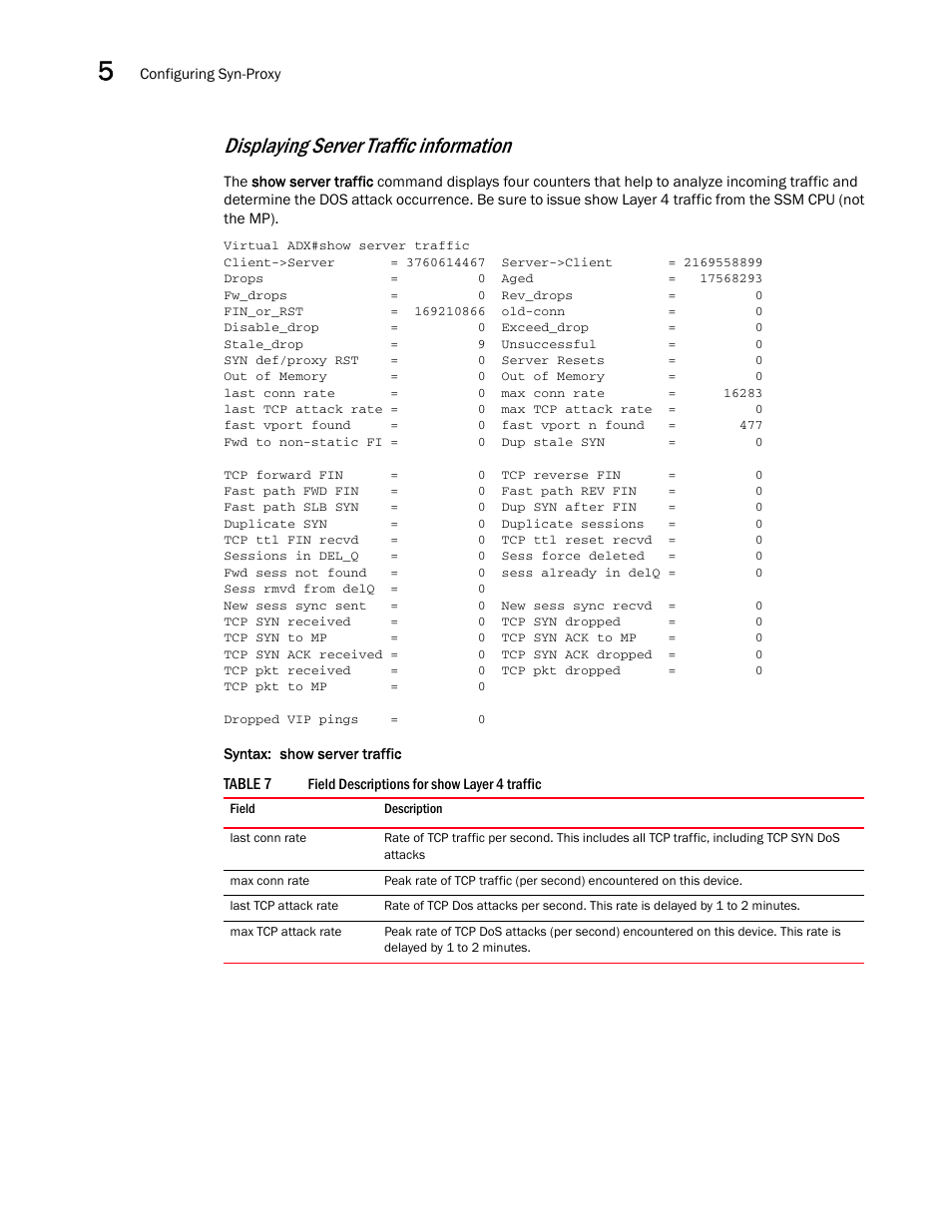 Displaying server traffic information | Brocade Virtual ADX Security Guide (Supporting ADX v03.1.00) User Manual | Page 96 / 180