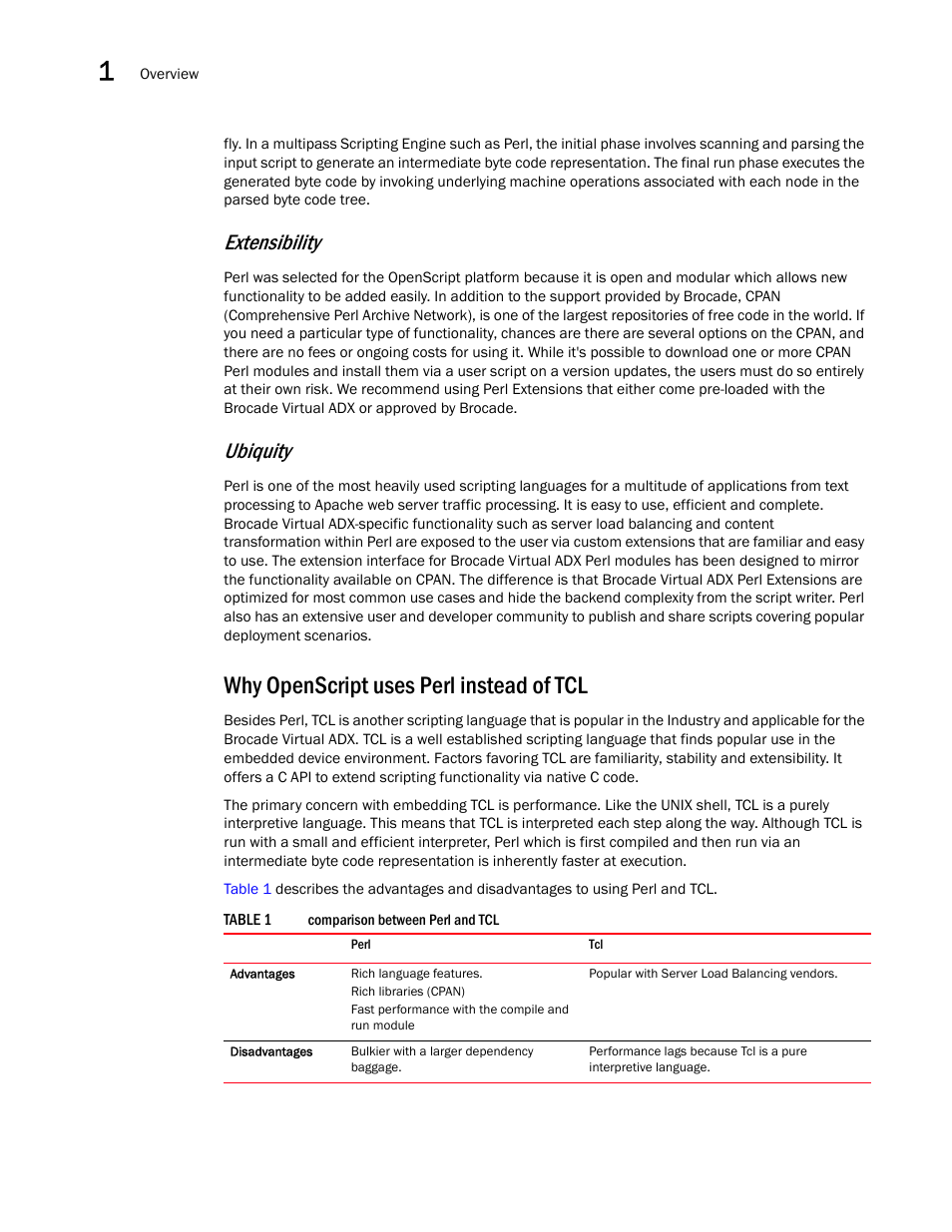 Why openscript uses perl instead of tcl, Extensibility, Ubiquity | Brocade Virtual ADX OpenScript Programmer’s Guide (Supporting ADX v03.1.00) User Manual | Page 10 / 30