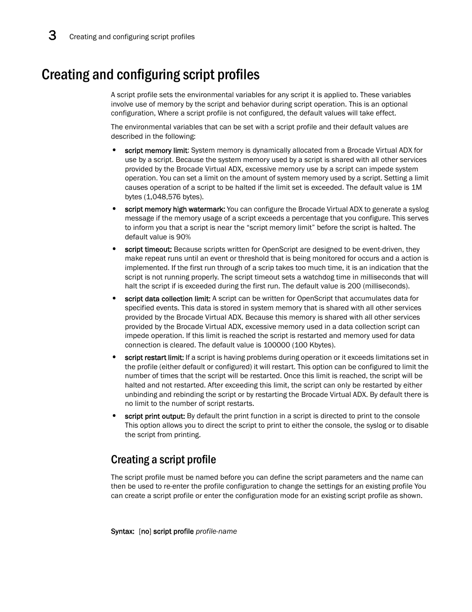 Creating and configuring script profiles, Creating a script profile, Creating and configuring | Script profiles | Brocade Virtual ADX OpenScript Programmer’s Guide (Supporting ADX v03.1.00) User Manual | Page 24 / 30