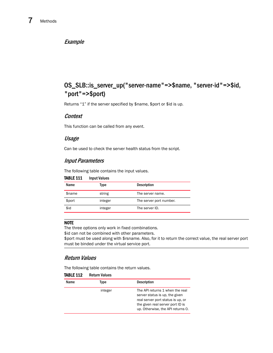 Example, Context, Usage | Input parameters, Return values | Brocade Virtual ADX OpenScript API Guide (Supporting ADX v03.1.00) User Manual | Page 104 / 132