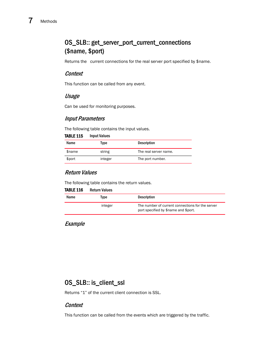 Os_slb:: is_client_ssl, Context, Usage | Input parameters, Return values, Example | Brocade Virtual ADX OpenScript API Guide (Supporting ADX v03.1.00) User Manual | Page 106 / 132